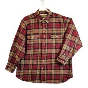 VTG Field & Stream Mens XL Plaid Flannel Button Shirt Red/Beige Cotton outdoor